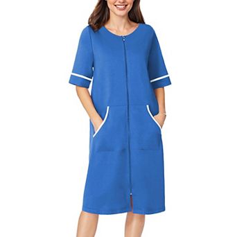 Ekouaer Womens Zipper Robe Short Sleeve Duster Housecoat Short Bathrobes Zip Front Nightgown