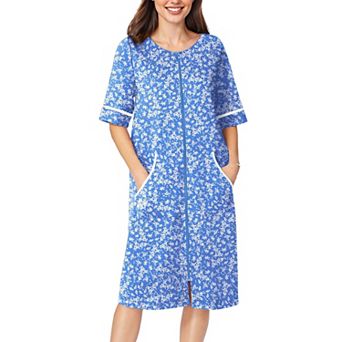Ekouaer Womens Zipper Robe Short Sleeve Duster Housecoat Short Bathrobes Zip Front Nightgown