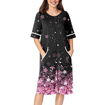 Ekouaer Womens Zipper Robe Short Sleeve Duster Housecoat Short Bathrobes Zip Front Nightgown