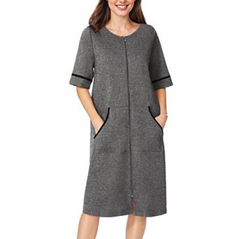 Ekouaer Womens Zipper Robe Short Sleeve Duster Housecoat Short Bathrobes Zip Front Nightgown