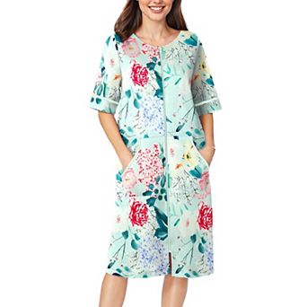 Ekouaer Womens Zipper Robe Short Sleeve Duster Housecoat Short Bathrobes Zip Front Nightgown