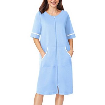 Ekouaer Womens Zipper Robe Short Sleeve Duster Housecoat Short Bathrobes Zip Front Nightgown