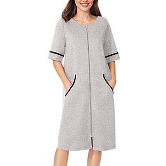 Ekouaer Womens Zipper Robe Short Sleeve Duster Housecoat Short Bathrobes Zip Front Nightgown