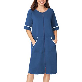 Ekouaer Womens Zipper Robe Short Sleeve Duster Housecoat Short Bathrobes Zip Front Nightgown
