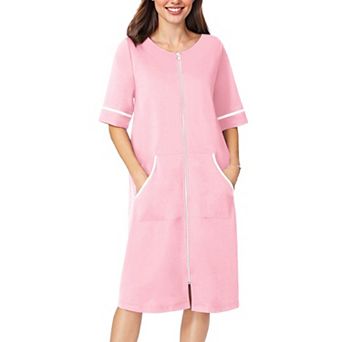 Ekouaer Womens Zipper Robe Short Sleeve Duster Housecoat Short Bathrobes Zip Front Nightgown