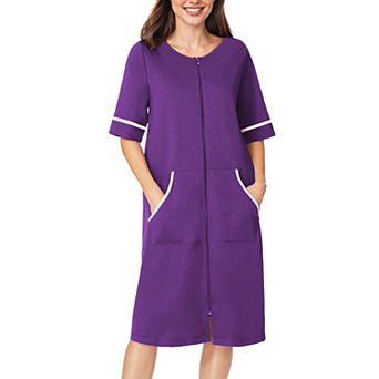Ekouaer Womens Zipper Robe Short Sleeve Duster Housecoat Short Bathrobes Zip Front Nightgown
