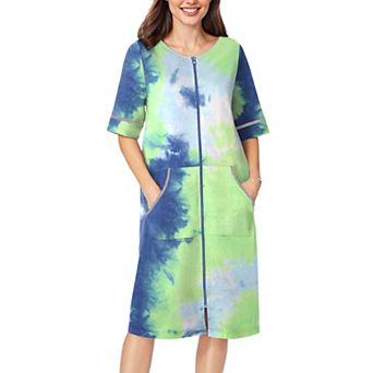 Ekouaer Womens Zipper Robe Short Sleeve Duster Housecoat Short Bathrobes Zip Front Nightgown