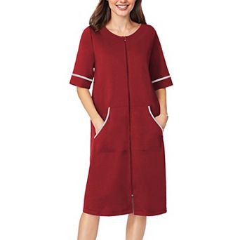 Ekouaer Womens Zipper Robe Short Sleeve Duster Housecoat Short Bathrobes Zip Front Nightgown