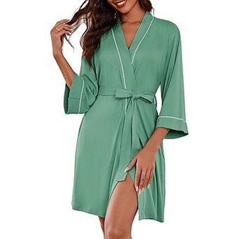 Ekouaer Womens Robes Knee Length Knit Kimono Bathrobe Three Quarter Sleeve Sleepwear V neck Ladies