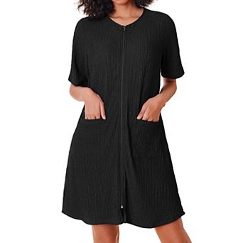 Ekouaer Womens Zipper Robe Short Sleeves House Dress Knit Short Bathrobe Housecoat Nightgown