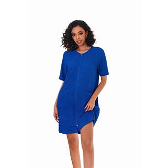 Ekouaer Womens Zipper Robe Short Sleeves House Dress Knit Short Bathrobe Housecoat Nightgown