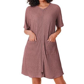 Ekouaer Womens Zipper Robe Short Sleeves House Dress Knit Short Bathrobe Housecoat Nightgown