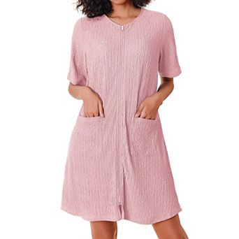 Ekouaer Womens Zipper Robe Short Sleeves House Dress Knit Short Bathrobe Housecoat Nightgown