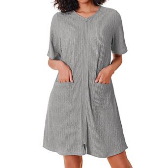 Ekouaer Womens Zipper Robe Short Sleeves House Dress Knit Short Bathrobe Housecoat Nightgown