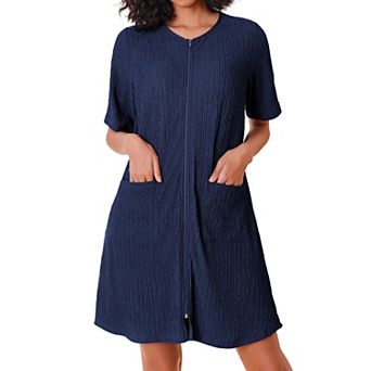 Ekouaer Womens Zipper Robe Short Sleeves House Dress Knit Short Bathrobe Housecoat Nightgown