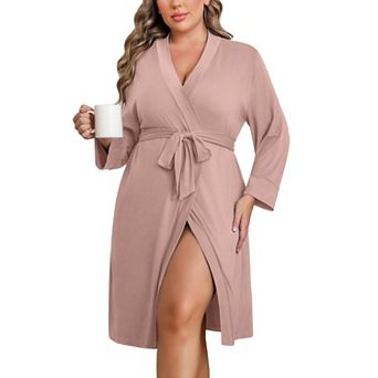 Ekouaer Womens Plus Size Kimono Robe Lightweight Knee Length Bathrobe with Pockets