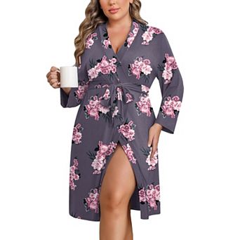 Ekouaer Womens Plus Size Kimono Robe Lightweight Knee Length Bathrobe with Pockets