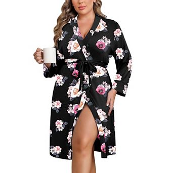 Ekouaer Womens Plus Size Kimono Robe Lightweight Knee Length Bathrobe with Pockets