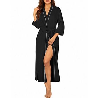 Ekouaer Womens Long Robe Knit Bathrobe Lightweight Three Quarter Sleeves Kimono Robe Soft Sleepwear