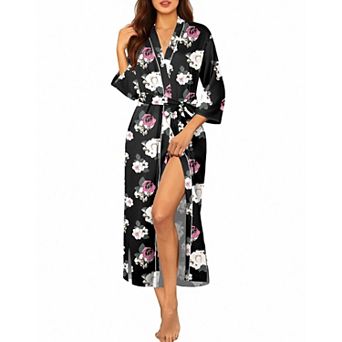 Ekouaer Womens Long Robe Knit Bathrobe Lightweight Three Quarter Sleeves Kimono Robe Soft Sleepwear