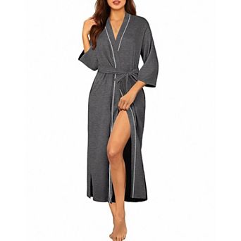 Ekouaer Womens Long Robe Knit Bathrobe Lightweight Three Quarter Sleeves Kimono Robe Soft Sleepwear