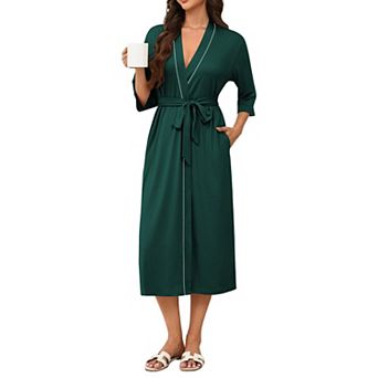 Ekouaer Womens Long Robe Knit Bathrobe Lightweight Three Quarter Sleeves Kimono Robe Soft Sleepwear