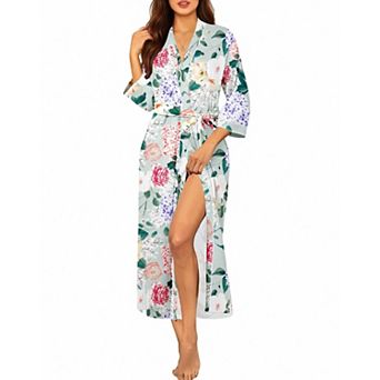 Ekouaer Womens Long Robe Knit Bathrobe Lightweight Three Quarter Sleeves Kimono Robe Soft Sleepwear