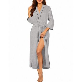 Ekouaer Womens Long Robe Knit Bathrobe Lightweight Three Quarter Sleeves Kimono Robe Soft Sleepwear