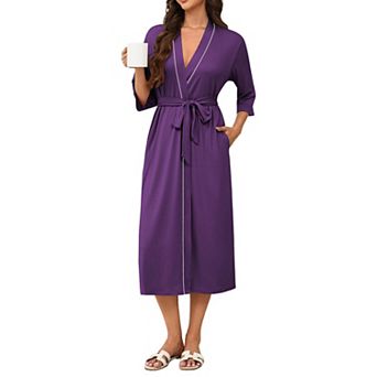 Ekouaer Womens Long Robe Knit Bathrobe Lightweight Three Quarter Sleeves Kimono Robe Soft Sleepwear