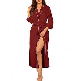 Ekouaer Womens Long Robe Knit Bathrobe Lightweight Three Quarter Sleeves Kimono Robe Soft Sleepwear