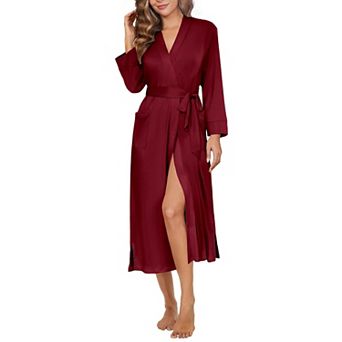 Ekouaer Womens Robe Long Knit Kimono Bathrobe Sleepwear Soft Ladies Loungewear with Pockets