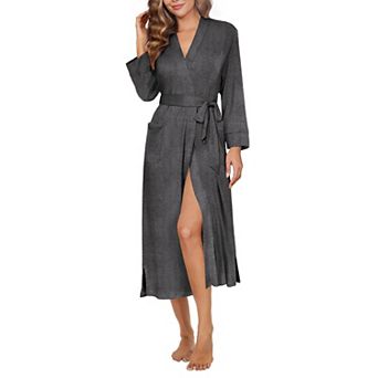 Ekouaer Womens Robe Long Knit Kimono Bathrobe Sleepwear Soft Ladies Loungewear with Pockets