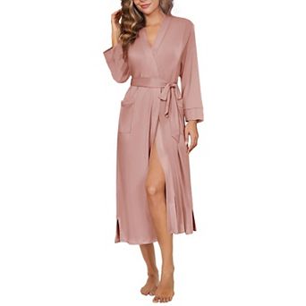 Ekouaer Womens Robe Long Knit Kimono Bathrobe Sleepwear Soft Ladies Loungewear with Pockets