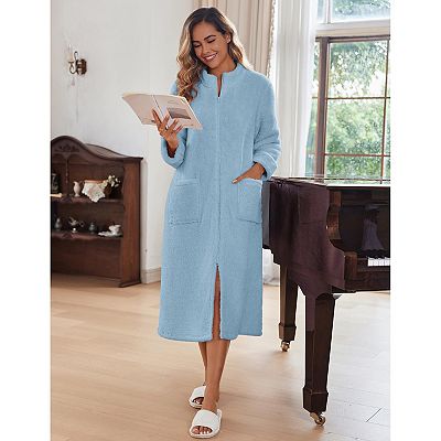 Ekouaer Womens Zipper Robe Long Sleeves Bathrobe Sleepwear Warm