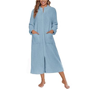 Ekouaer Womens Zipper Robe Long Sleeves Bathrobe Sleepwear Warm Housecoat Zip Up House Robes