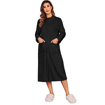 Ekouaer Womens Zipper Robe Long Sleeves Bathrobe Sleepwear Warm Housecoat Zip Up House Robes