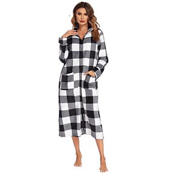 Ekouaer Womens Zipper Robe Long Sleeves Bathrobe Sleepwear Warm Housecoat Zip Up House Robes