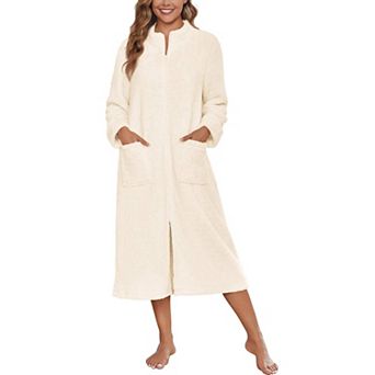 Ekouaer Womens Zipper Robe Long Sleeves Bathrobe Sleepwear Warm Housecoat Zip Up House Robes