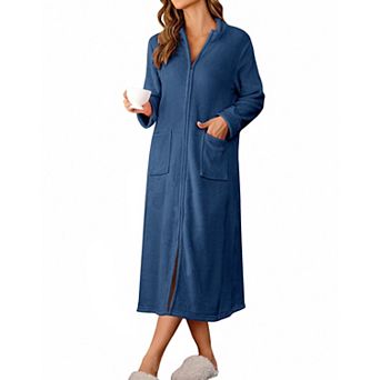 Ekouaer Womens Zipper Robe Long Sleeves Bathrobe Sleepwear Warm Housecoat Zip Up House Robes