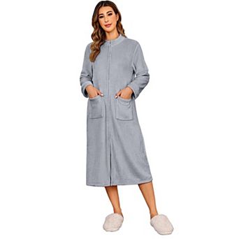 Ekouaer Womens Zipper Robe Long Sleeves Bathrobe Sleepwear Warm Housecoat Zip Up House Robes