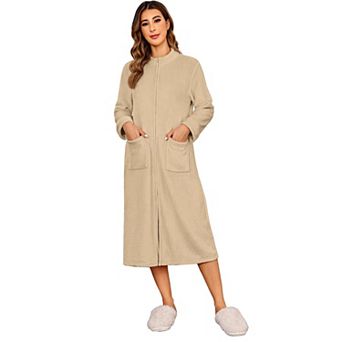 Ekouaer Womens Zipper Robe Long Sleeves Bathrobe Sleepwear Warm Housecoat Zip Up House Robes