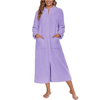 Ekouaer Womens Zipper Robe Long Sleeves Bathrobe Sleepwear Warm Housecoat Zip Up House Robes