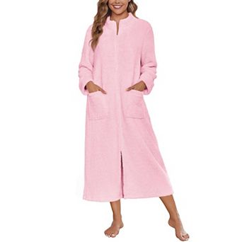 Ekouaer Womens Zipper Robe Long Sleeves Bathrobe Sleepwear Warm Housecoat Zip Up House Robes