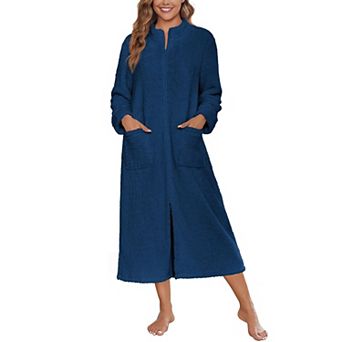 Ekouaer Womens Zipper Robe Long Sleeves Bathrobe Sleepwear Warm Housecoat Zip Up House Robes