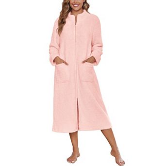 Ekouaer Womens Zipper Robe Long Sleeves Bathrobe Sleepwear Warm Housecoat Zip Up House Robes