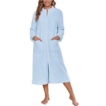 Ekouaer Womens Zipper Robe Long Sleeves Bathrobe Sleepwear Warm Housecoat Zip Up House Robes