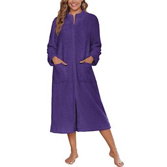 Ekouaer Womens Zipper Robe Long Sleeves Bathrobe Sleepwear Warm Housecoat Zip Up House Robes