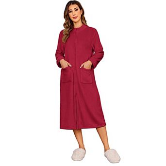Ekouaer Womens Zipper Robe Long Sleeves Bathrobe Sleepwear Warm Housecoat Zip Up House Robes