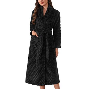 Ekouaer Womens Robe Long Plush Soft Bathrobe Jacquard Robes Shawl Collar Sleepwear with Pockets