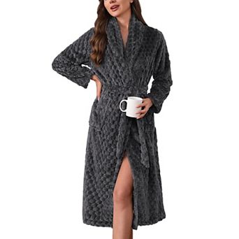 Ekouaer Womens Robe Long Plush Soft Bathrobe Jacquard Robes Shawl Collar Sleepwear with Pockets